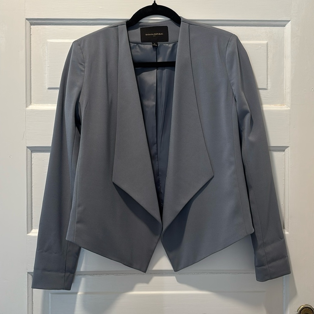 Banana Republic Factory Drape Front Collarless Blazer, Grey